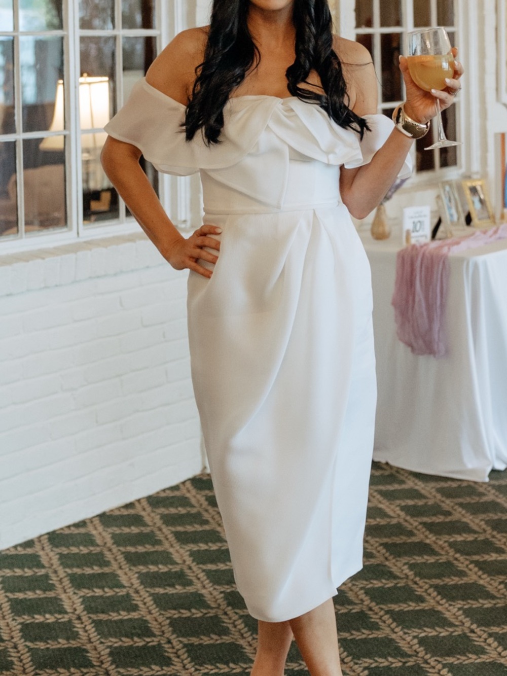 Carolina Herrera White Pleated Off-Shoulder Gown
